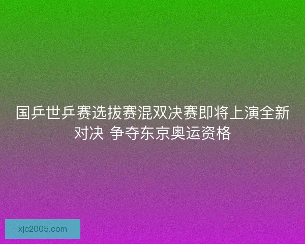 国乒世乒赛选拔赛混双决赛即将上演全新对决 争夺东京奥运资格